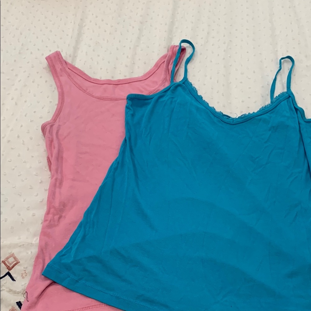 2 Tank top Style Blue and Pink Camisoles Fitted Relaxed